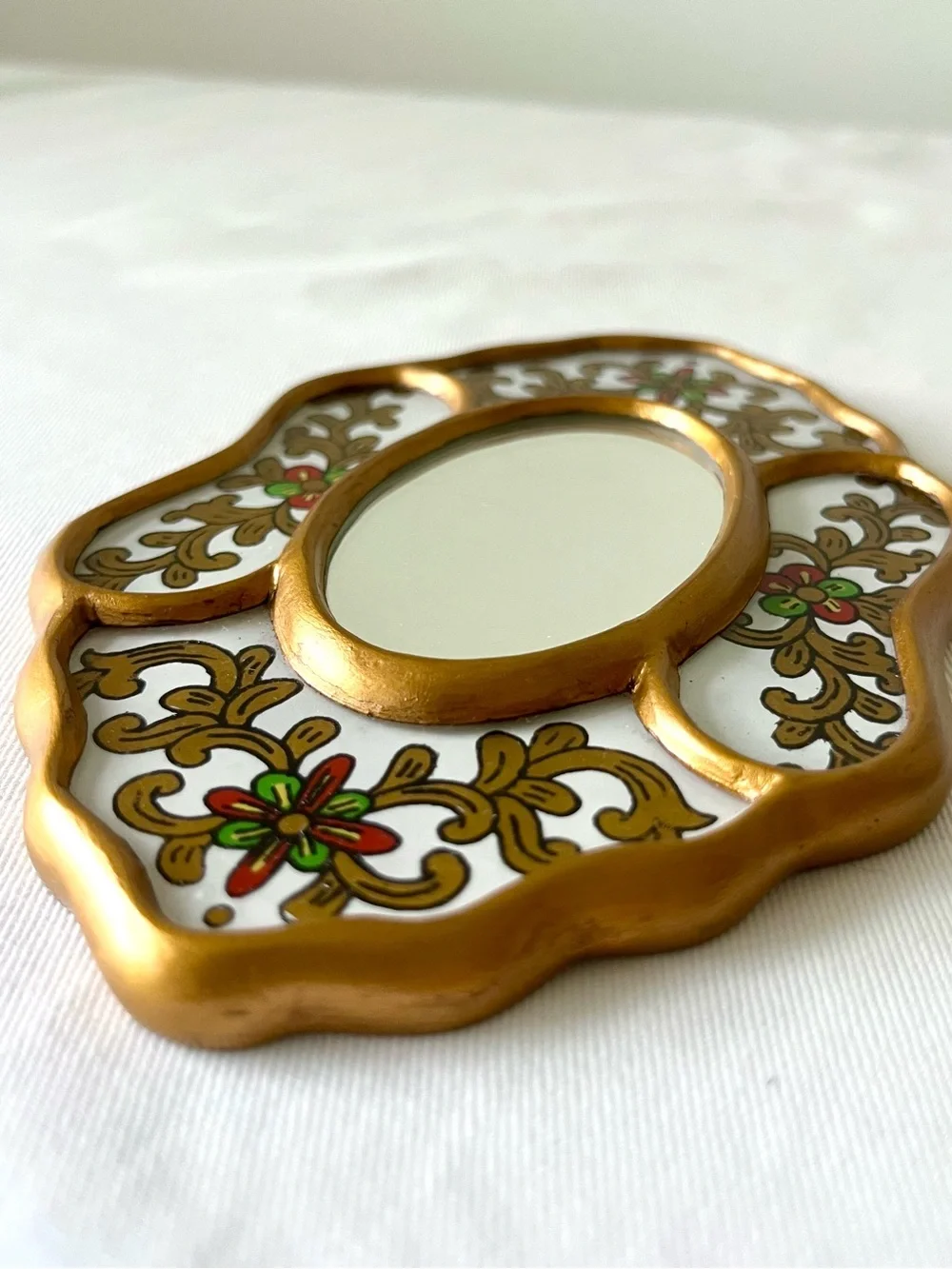 Peruvian Handcrafted Reverse-Painted Wall Mirror with Floral Motif